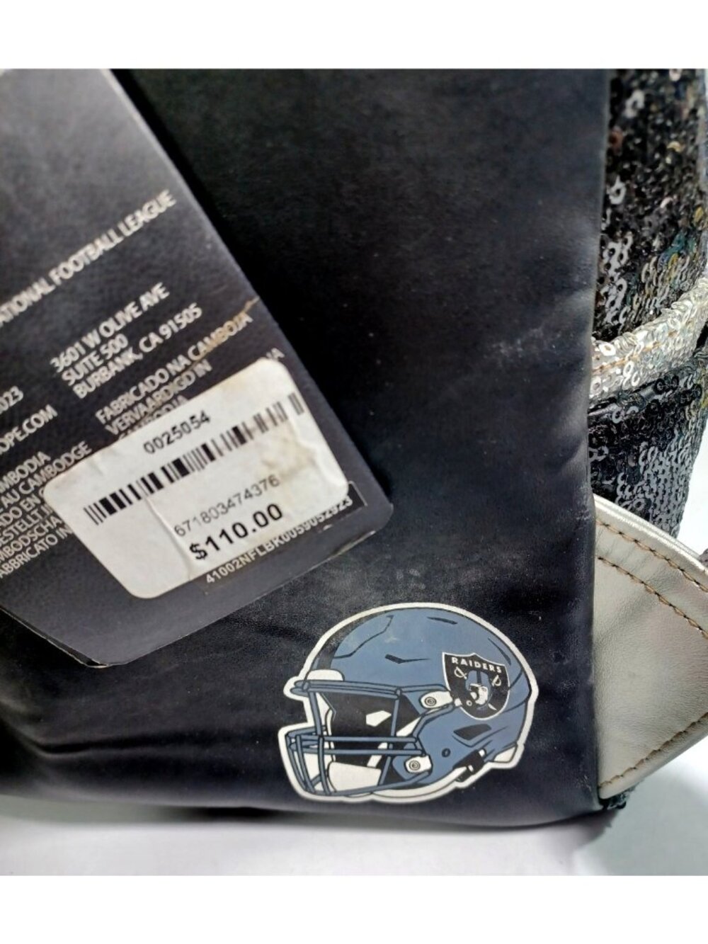 NWT Loungefly NFL Las Vegas Raiders Black Silver Sequin Bling Mini Backpack - Picture 8 of 8